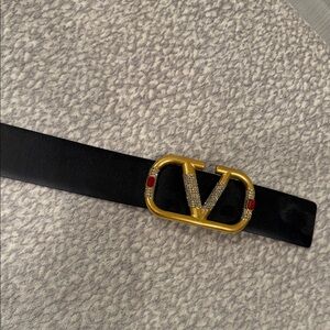 Valentino Black Belt with Gold and Red Buckle
